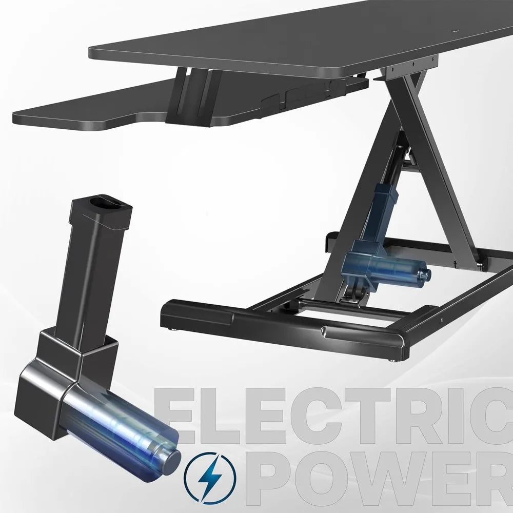 42 inch Electric Motor Desk Converter, Height Adjustable Riser, Sit to Stand Dual Monitor and Laptop Workstation with Wide Keyb
