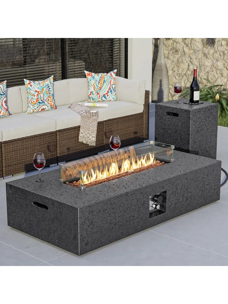56 inch Outdoor Propane Fire Pit & Outdoor Fireplaces, Coffee Table, 50000 BTU Stainless Steel Burner, Free Lava Rocks an