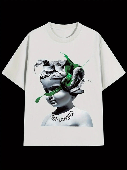 Men's Y2K Streetwear Cotton T Shirt  Angel  Snake Graphic Print 100  Cotton 180gsm Crew Neck Short Sleeve Regular Fit