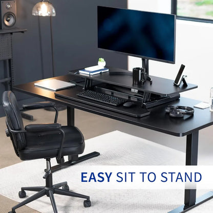 42 inch Electric Motor Desk Converter, Height Adjustable Riser, Sit to Stand Dual Monitor and Laptop Workstation with Wide Keyb