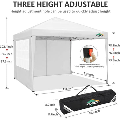 10x10 Pop Up Canopy Tent with 4 Removable Sidewalls, Waterproof Outdoor Commercial Easy Set Up Gazebo Tent Canopy Tents for Par
