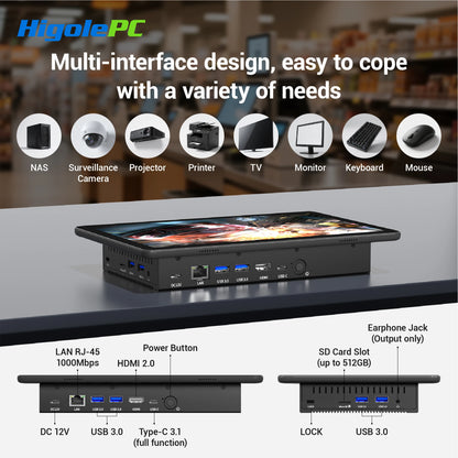 Higole F10 Pro Mini PC with Screen 10.1'' Fanless Intel N5095 Windows 11 WiFi5 8GB 128GB 5000mAh 4K Desktop Computer Tablet PC