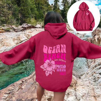 Women Sweatshirts Casual Long Sleeve Letter Graphic Tee Shirts Hooded Sweatshirts Pink Palm Puff Streetwear Fleece Warm Top