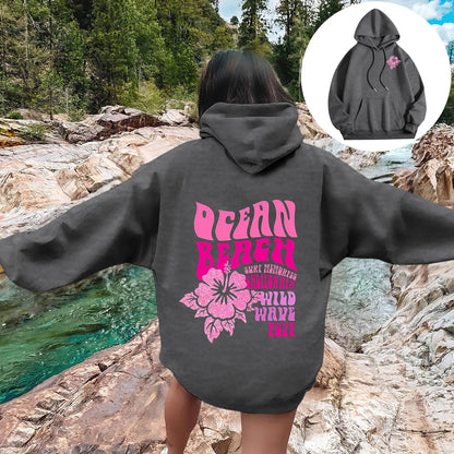 Women Sweatshirts Casual Long Sleeve Letter Graphic Tee Shirts Hooded Sweatshirts Pink Palm Puff Streetwear Fleece Warm Top