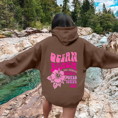 Women Sweatshirts Casual Long Sleeve Letter Graphic Tee Shirts Hooded Sweatshirts Pink Palm Puff Streetwear Fleece Warm Top