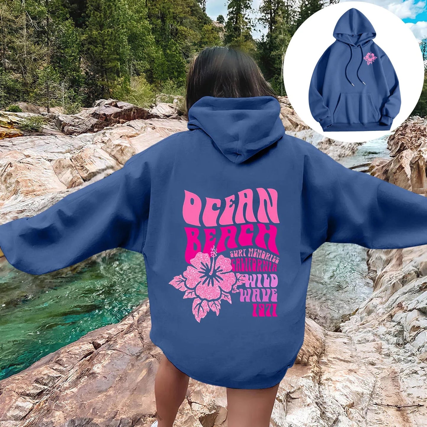 Women Sweatshirts Casual Long Sleeve Letter Graphic Tee Shirts Hooded Sweatshirts Pink Palm Puff Streetwear Fleece Warm Top
