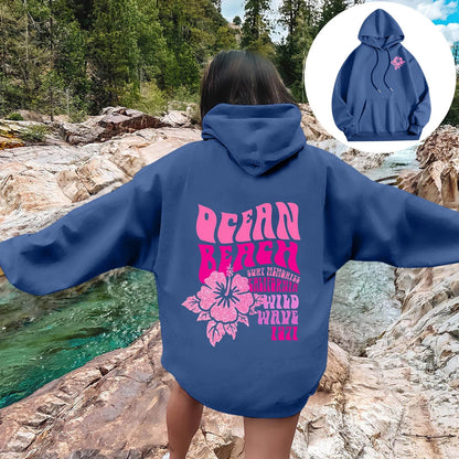 Women Sweatshirts Casual Long Sleeve Letter Graphic Tee Shirts Hooded Sweatshirts Pink Palm Puff Streetwear Fleece Warm Top