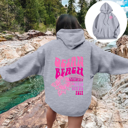 Women Sweatshirts Casual Long Sleeve Letter Graphic Tee Shirts Hooded Sweatshirts Pink Palm Puff Streetwear Fleece Warm Top