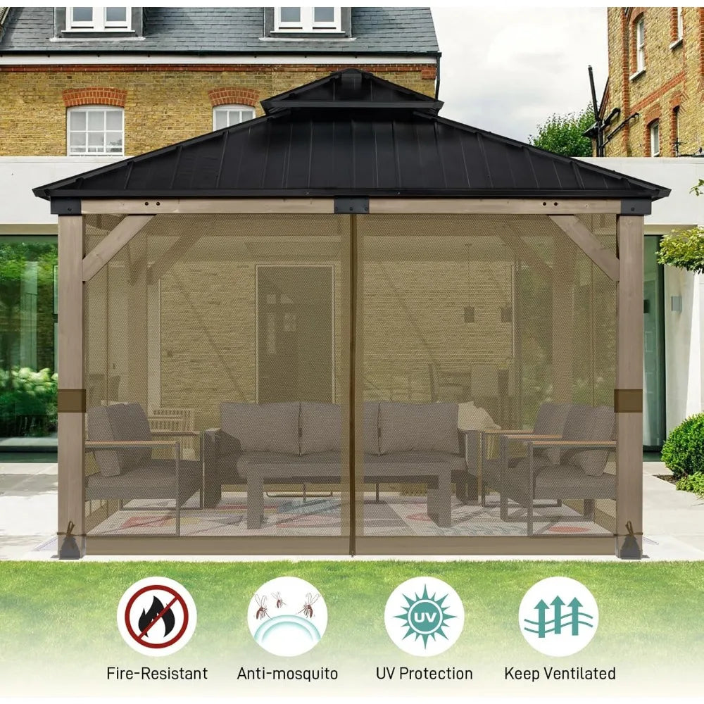 Universal 12x12 ft Gazebo Mosquito Netting, Replacement 4-Panel Sidewalls with Double Zippers for Patio, Backyard, Deck, and La