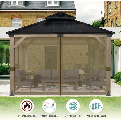 Universal 12x12 ft Gazebo Mosquito Netting, Replacement 4-Panel Sidewalls with Double Zippers for Patio, Backyard, Deck, and La