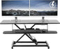 42 inch Electric Motor Desk Converter, Height Adjustable Riser, Sit to Stand Dual Monitor and Laptop Workstation with Wide Keyb