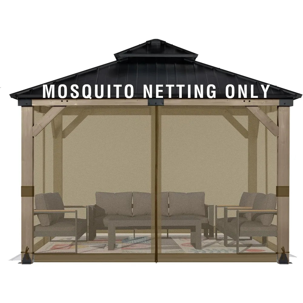 Universal 12x12 ft Gazebo Mosquito Netting, Replacement 4-Panel Sidewalls with Double Zippers for Patio, Backyard, Deck, and La