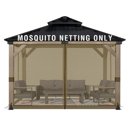 Universal 12x12 ft Gazebo Mosquito Netting, Replacement 4-Panel Sidewalls with Double Zippers for Patio, Backyard, Deck, and La
