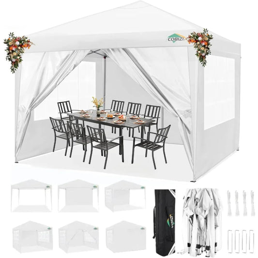 10x10 Pop Up Canopy Tent with 4 Removable Sidewalls, Waterproof Outdoor Commercial Easy Set Up Gazebo Tent Canopy Tents for Par