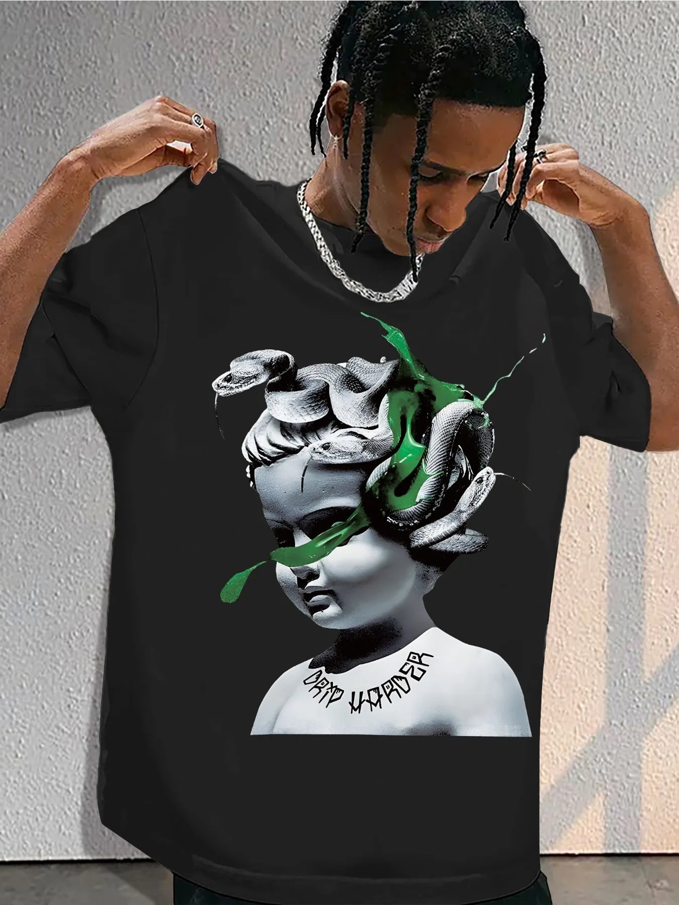 Men's Y2K Streetwear Cotton T Shirt  Angel  Snake Graphic Print 100  Cotton 180gsm Crew Neck Short Sleeve Regular Fit