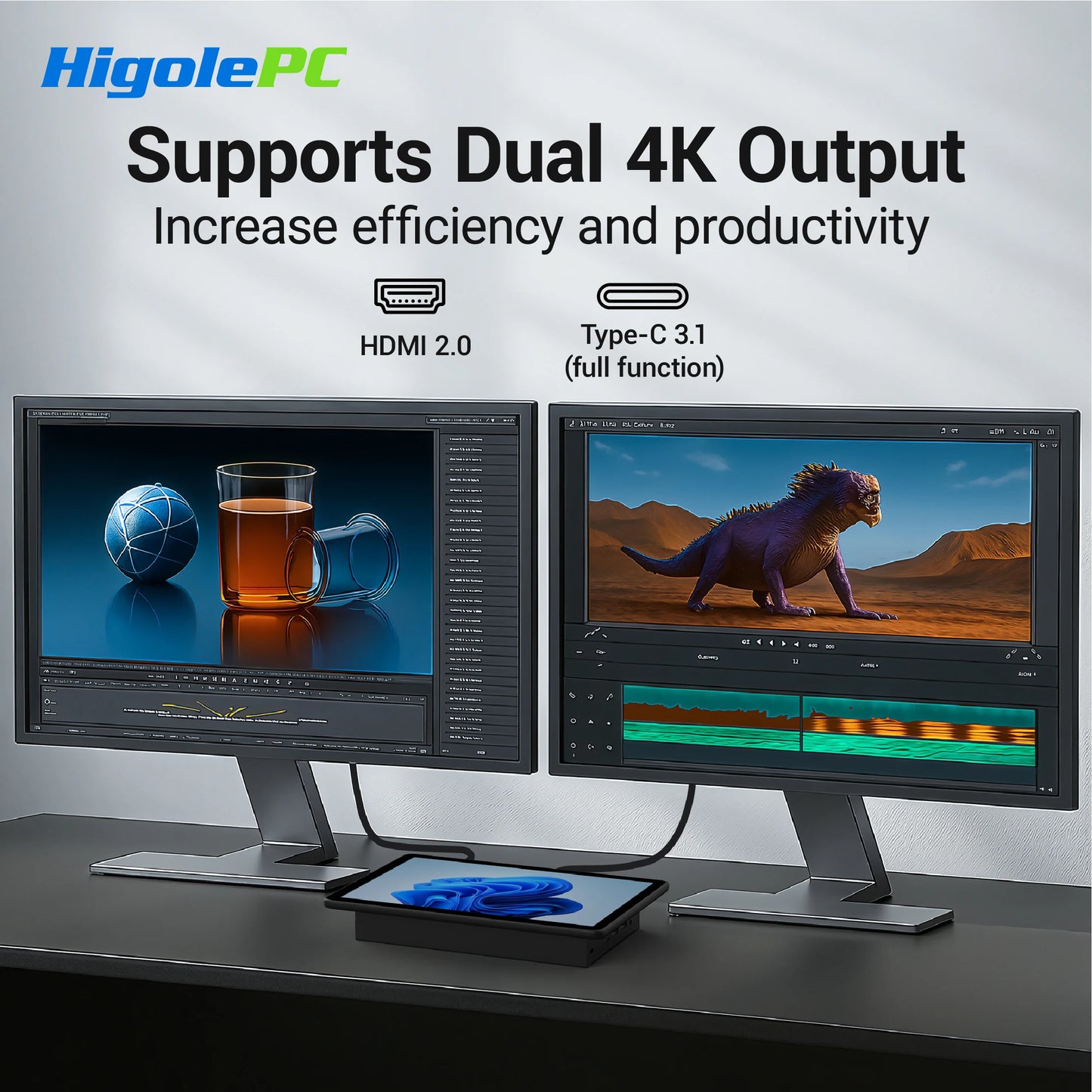 Higole F10 Pro Mini PC with Screen 10.1'' Fanless Intel N5095 Windows 11 WiFi5 8GB 128GB 5000mAh 4K Desktop Computer Tablet PC
