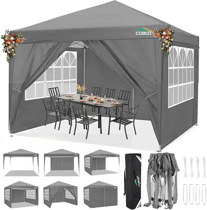 10x10 Pop Up Canopy Tent with 4 Removable Sidewalls, Waterproof Outdoor Commercial Easy Set Up Gazebo Tent Canopy Tents for Par