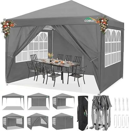10x10 Pop Up Canopy Tent with 4 Removable Sidewalls, Waterproof Outdoor Commercial Easy Set Up Gazebo Tent Canopy Tents for Par