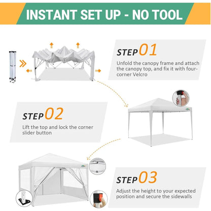 10x10 Pop Up Canopy Tent with 4 Removable Sidewalls, Waterproof Outdoor Commercial Easy Set Up Gazebo Tent Canopy Tents for Par
