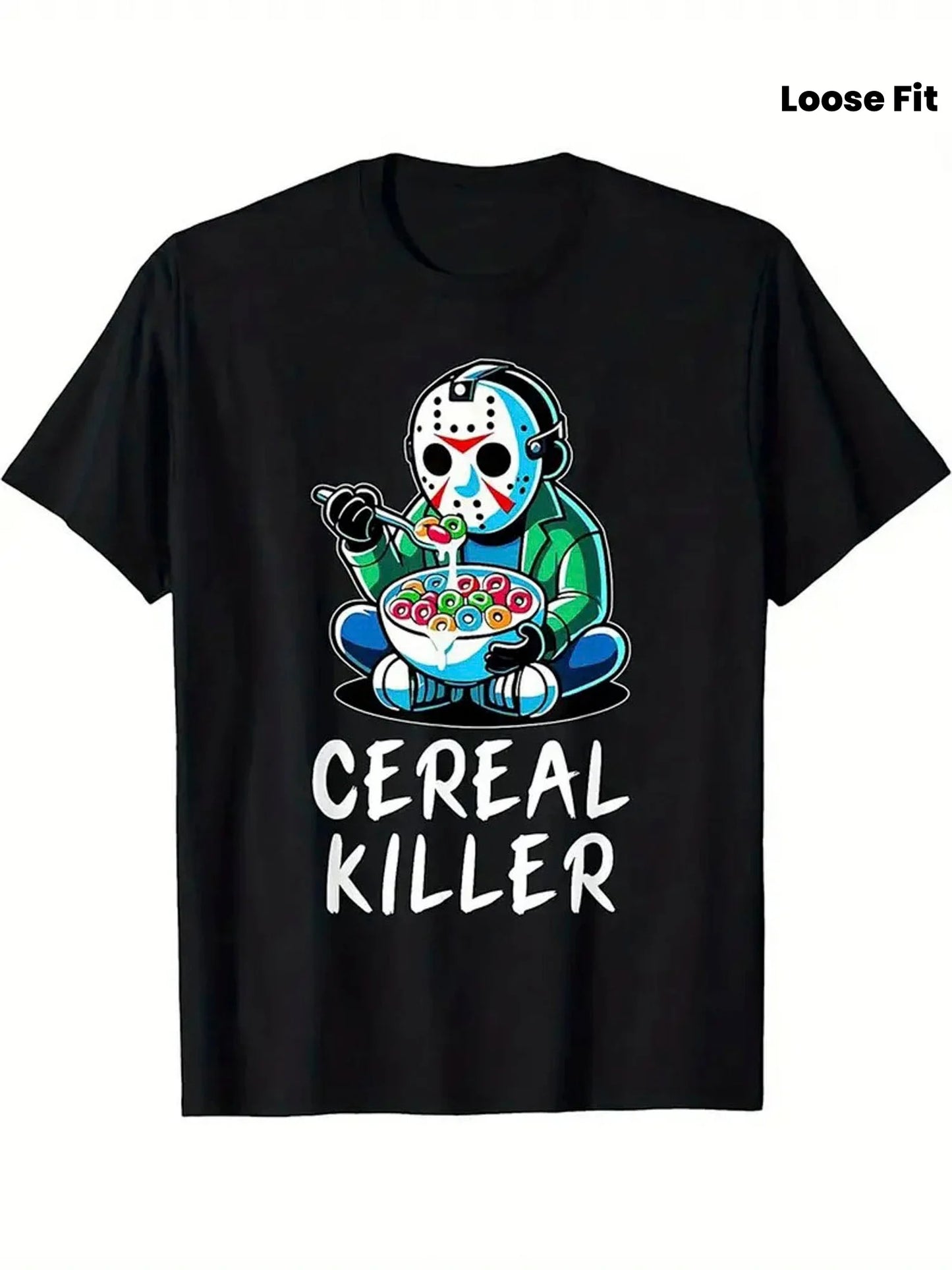 Mens 100 Cotton Cereal Killer Graphic TShirt Streetwear Loose Fit Short Sleeve Tee with Humorous Print Breathable Casual Top