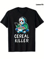 Mens 100 Cotton Cereal Killer Graphic TShirt Streetwear Loose Fit Short Sleeve Tee with Humorous Print Breathable Casual Top