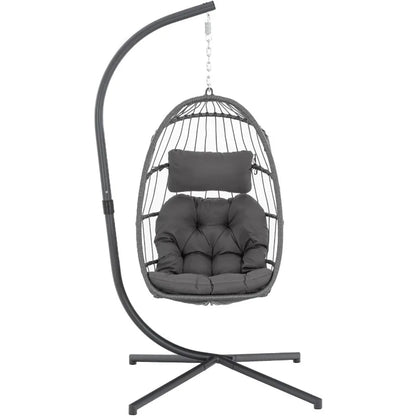 Yechen Indoor Outdoor Egg Hanging Chair with Stand, Patio Wicker Swing Egg Chair Indoor Swinging Chair Charcoal Grey (EG-001)