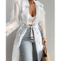 Jackets For Womens Mesh Transparent Overcoat Long Sleeve Buttoned Coat With Belt Turndown Collar Light Weight Long Jackets