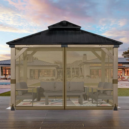Universal 12x12 ft Gazebo Mosquito Netting, Replacement 4-Panel Sidewalls with Double Zippers for Patio, Backyard, Deck, and La