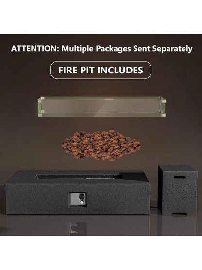 56 inch Outdoor Propane Fire Pit & Outdoor Fireplaces, Coffee Table, 50000 BTU Stainless Steel Burner, Free Lava Rocks an