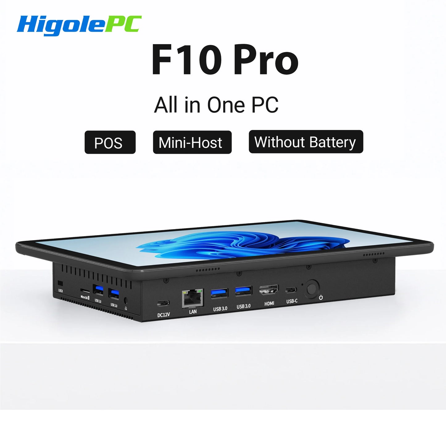 Higole F10 Pro Mini PC with Screen 10.1'' Fanless Intel N5095 Windows 11 WiFi5 8GB 128GB 5000mAh 4K Desktop Computer Tablet PC