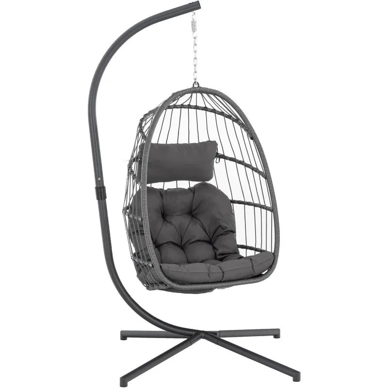 Yechen Indoor Outdoor Egg Hanging Chair with Stand, Patio Wicker Swing Egg Chair Indoor Swinging Chair Charcoal Grey (EG-001)