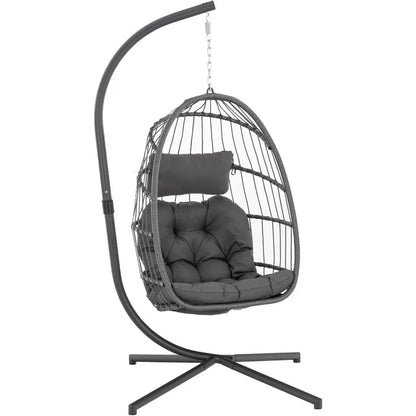 Yechen Indoor Outdoor Egg Hanging Chair with Stand, Patio Wicker Swing Egg Chair Indoor Swinging Chair Charcoal Grey (EG-001)