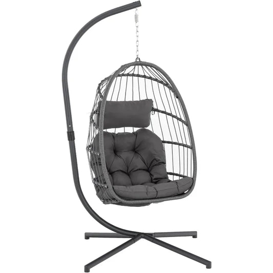 Yechen Indoor Outdoor Egg Hanging Chair with Stand, Patio Wicker Swing Egg Chair Indoor Swinging Chair Charcoal Grey (EG-001)