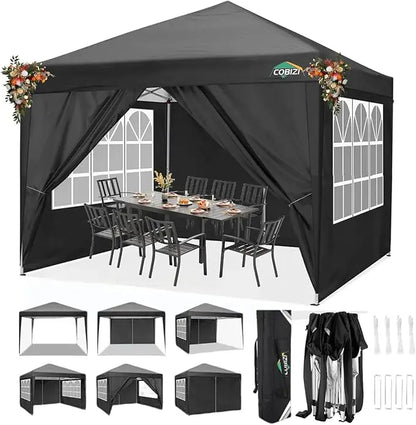 10x10 Pop Up Canopy Tent with 4 Removable Sidewalls, Waterproof Outdoor Commercial Easy Set Up Gazebo Tent Canopy Tents for Par