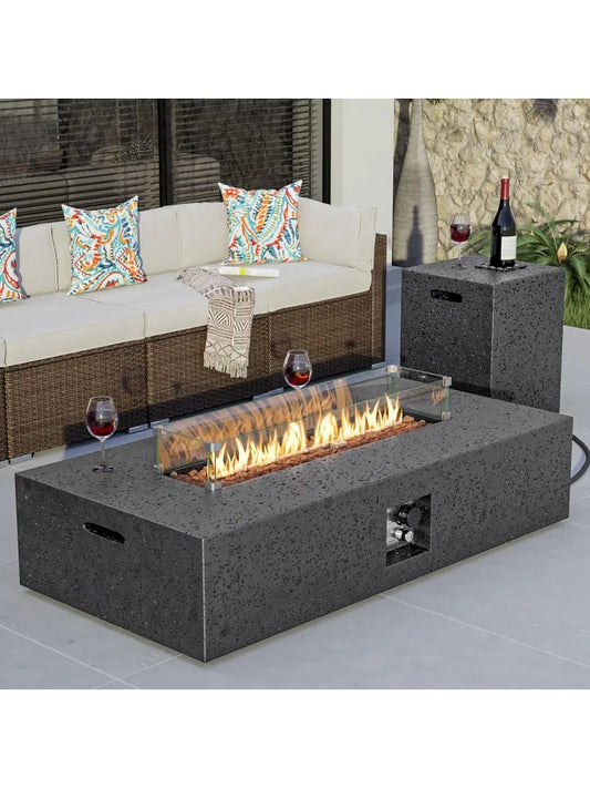 56 inch Outdoor Propane Fire Pit & Outdoor Fireplaces, Coffee Table, 50000 BTU Stainless Steel Burner, Free Lava Rocks an