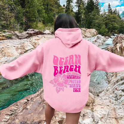 Women Sweatshirts Casual Long Sleeve Letter Graphic Tee Shirts Hooded Sweatshirts Pink Palm Puff Streetwear Fleece Warm Top