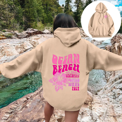 Women Sweatshirts Casual Long Sleeve Letter Graphic Tee Shirts Hooded Sweatshirts Pink Palm Puff Streetwear Fleece Warm Top