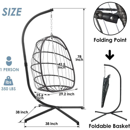 Yechen Indoor Outdoor Egg Hanging Chair with Stand, Patio Wicker Swing Egg Chair Indoor Swinging Chair Charcoal Grey (EG-001)