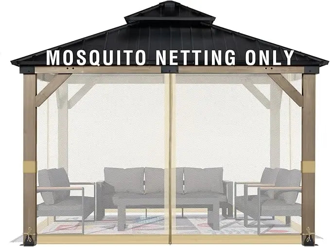 Universal 12x12 ft Gazebo Mosquito Netting, Replacement 4-Panel Sidewalls with Double Zippers for Patio, Backyard, Deck, and La