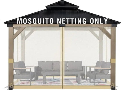 Universal 12x12 ft Gazebo Mosquito Netting, Replacement 4-Panel Sidewalls with Double Zippers for Patio, Backyard, Deck, and La