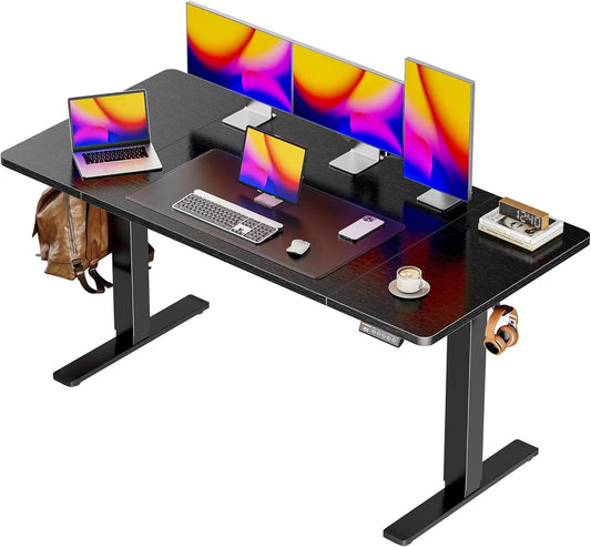 Large Electric Standing Desk 55 x 28 Height Adjustable Computer Desk 27.6 Deep Desktop with 2 Hooks for Home Office Black