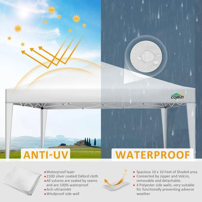 10x10 Pop Up Canopy Tent with 4 Removable Sidewalls, Waterproof Outdoor Commercial Easy Set Up Gazebo Tent Canopy Tents for Par