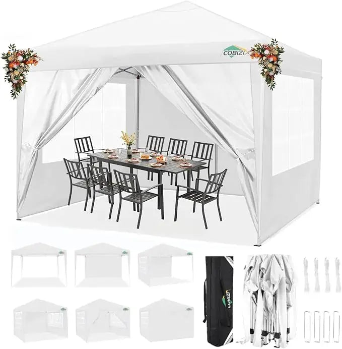 10x10 Pop Up Canopy Tent with 4 Removable Sidewalls, Waterproof Outdoor Commercial Easy Set Up Gazebo Tent Canopy Tents for Par