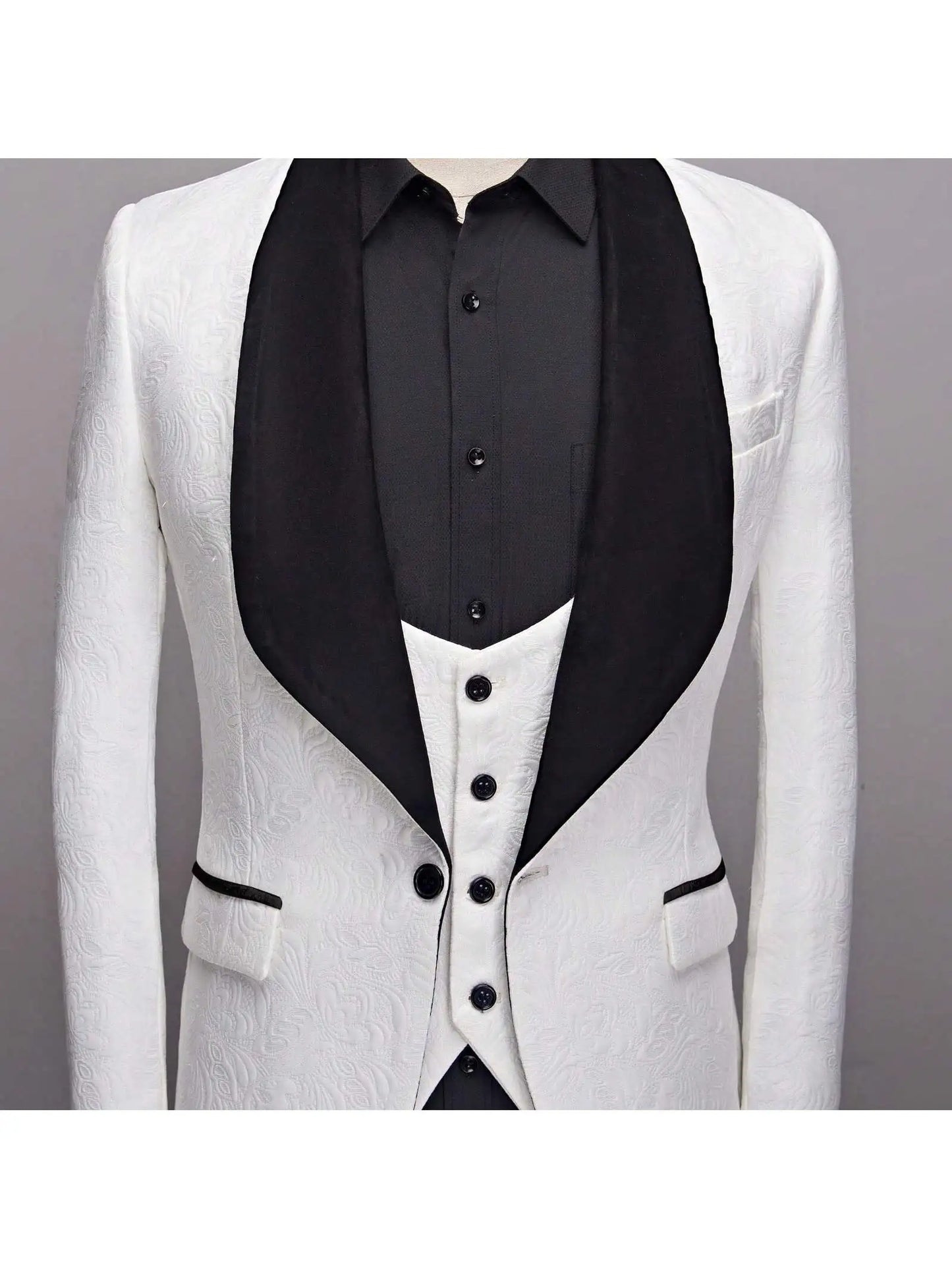 Mens 3 Piece Floral Tuxedo, Jacquard Slim Suit Set, Paisley Blazer Vest And Pants For Prom Wedding