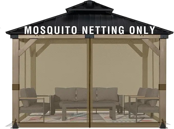 Universal 12x12 ft Gazebo Mosquito Netting, Replacement 4-Panel Sidewalls with Double Zippers for Patio, Backyard, Deck, and La