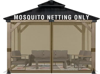 Universal 12x12 ft Gazebo Mosquito Netting, Replacement 4-Panel Sidewalls with Double Zippers for Patio, Backyard, Deck, and La
