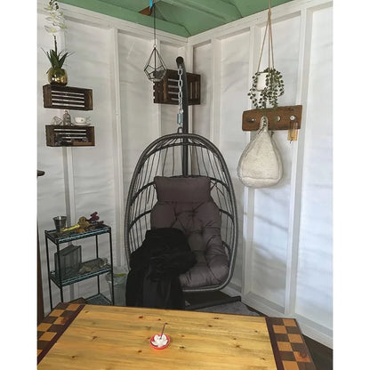 Yechen Indoor Outdoor Egg Hanging Chair with Stand, Patio Wicker Swing Egg Chair Indoor Swinging Chair Charcoal Grey (EG-001)