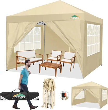10x10 Pop Up Canopy Tent with 4 Removable Sidewalls, Waterproof Outdoor Commercial Easy Set Up Gazebo Tent Canopy Tents for Par